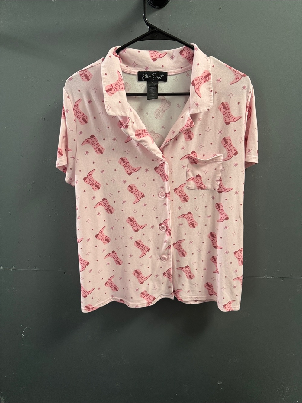 Stars Above Pink Short Sleeve Button Pajama Top
